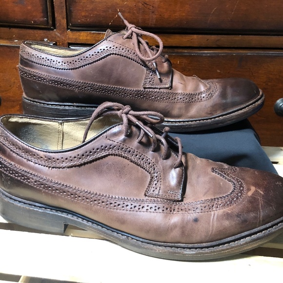 Men's Brown Leather Derby Dress Shoes - Picture 5 of 7